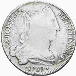Аверс монеты Боливия, 8 реалов, 1789, Прокламация /холм с колоннами/