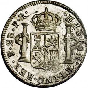 Реверс монеты Боливия, 2 реала, 1773-1789
