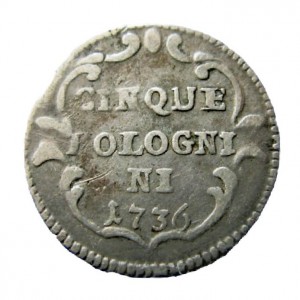 Реверс монеты Болонья, 5 болоньино, 1736-1737