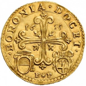 Реверс монеты Болонья, 1 доппия, 1655-1658, Щит Ломеллини