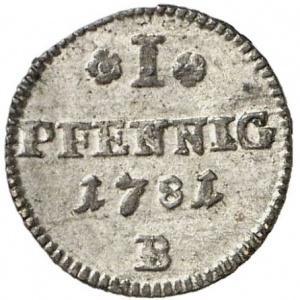 Реверс монеты Бранденбург-Ансбах, 1 пфенниг, 1781
