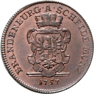Аверс монеты Бранденбург-Ансбах, 2 пфеннига, 1757