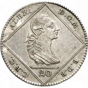 Аверс монеты Бранденбург-Ансбах, 20 крейцеров, 1779, Бюст вправо