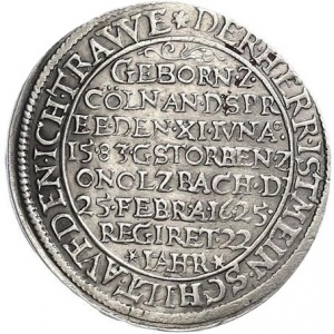 Реверс монеты Бранденбург-Ансбах, 6 крейцеров, 1625, Смерть Иоахима Эрнста /без указания номинала/