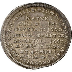Реверс монеты Бранденбург-Ансбах, ⅛ талера, 1667, Смерть Альбрехта II