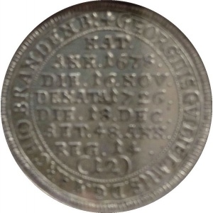 Аверс монеты Бранденбург-Байрейт, ¹⁄₁₂ талера, 1726, Смерть Георга Вильгельма /номинал 12/