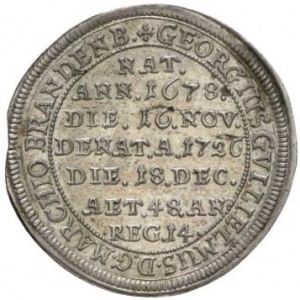Аверс монеты Бранденбург-Байрейт, ¹⁄₁₂ талера, 1726, Смерть Георга Вильгельма /без номинала/
