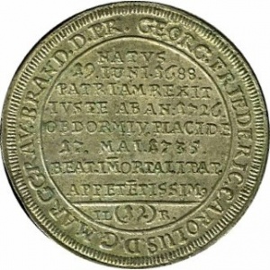 Аверс монеты Бранденбург-Байрейт, ¹⁄₁₂ талера, 1735, Смерть Георга Фридриха Карла