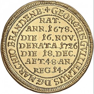 Реверс монеты Бранденбург-Байрейт, 2 дуката, 1726, Смерть Георга Вильгельма