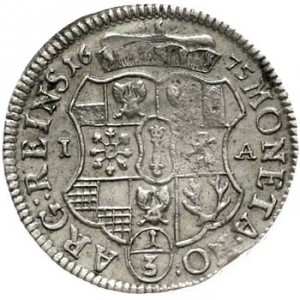 Реверс монеты Бранденбург-Пруссия, ⅓ талера, 1674-1675, Отметка монетного двора "IA"