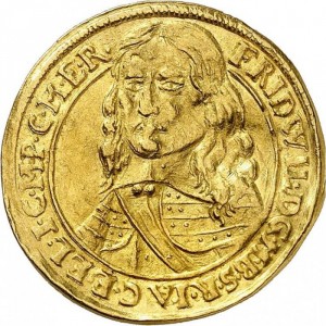 Аверс монеты Бранденбург-Пруссия, 1 дукат, 1664, На аверсе — бюст с непокрытой головой.