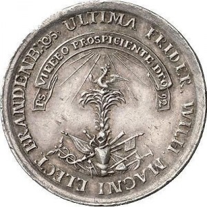 Реверс монеты Бранденбург-Пруссия, ¼ талера, 1688, Смерть Фридриха Вильгельма