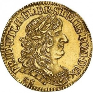 Аверс монеты Бранденбург-Пруссия, 2 дуката, 1677, Завоевание Штеттина /орел и грифон над городом/