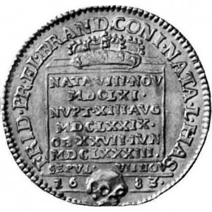 Реверс монеты Бранденбург-Пруссия, 2 дуката, 1683, Смерть невестки Фридриха Вильгельма, Елизаветы Генриетты