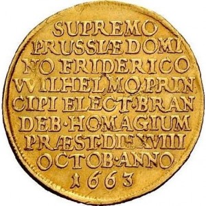 Реверс монеты Бранденбург-Пруссия, 3 дуката, 1663, Дань уважения Кенигсбергу