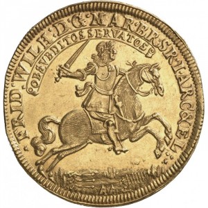 Аверс монеты Бранденбург-Пруссия, 10 дукатов, 1675, Победа в битве при Фербеллине