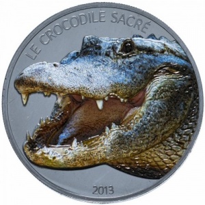 Реверс монеты Буркина-Фасо, 1000 франков, 2013, Крокодил, Цветное покрытие