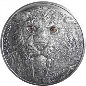 Реверс монеты Буркина-Фасо, 1000 франков, 2013, Смилодон