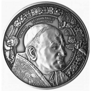 Реверс монеты Буркина-Фасо, 1500 франков, 2014, Канонизация Иоанна Павла II