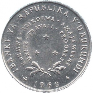 Аверс монеты Бурунди, 5 франков, 1968-1971