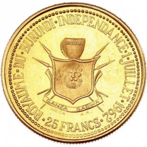 Реверс монеты Бурунди, 25 франков, 1962, Независимость Бурунди