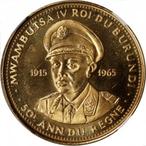 Аверс монеты Бурунди, 25 франков, 1965, 50 лет правлению Мвамбутсы IV
