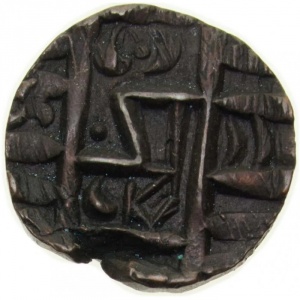 Реверс монеты Бутан, ½ рупии, 1790, Letter "sa" above the end of "nd" in "ndra"