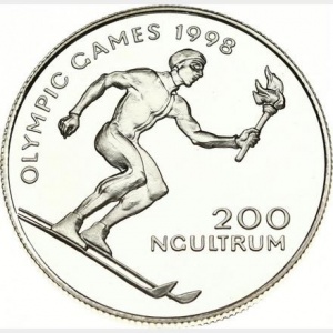 Реверс монеты Бутан, 200 нгултрумов, 1996, XVIII зимние Олимпийские Игры, Нагано 1998
