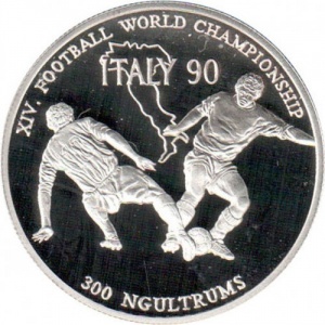 Реверс монеты Бутан, 300 нгултрумов, 1990, Чемпионат мира по футболу 1990
