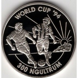 Реверс монеты Бутан, 300 нгултрумов, 1992, Чемпионат мира по футболу 1994