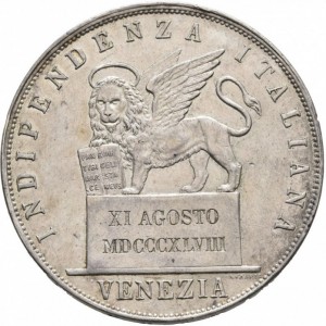 Аверс монеты Венеция, 5 лир, 1848