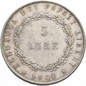 Реверс монеты Венеция, 5 лир, 1848