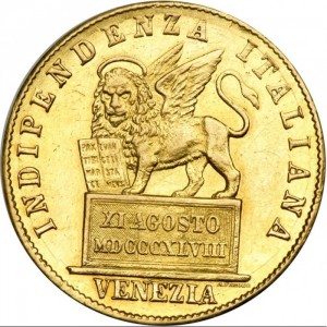 Аверс монеты Венеция, 20 лир, 1848