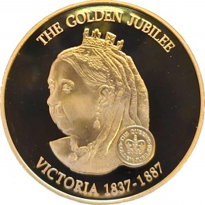Реверс монеты Восточные Карибы, 1 доллар, 2002, Золотой юбилей - Виктория