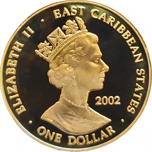 Аверс монеты Восточные Карибы, 1 доллар, 2002, Золотой юбилей - Елизавета II