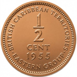 Реверс монеты Восточные Карибы, ½ цента, 1955-1958