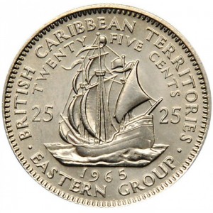 Реверс монеты Восточные Карибы, 25 центов, 1955-1965