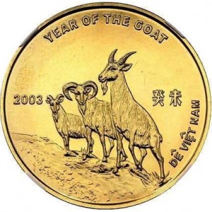 Реверс монеты Вьетнам, 1000 донгов, 2003, Китайский гороскоп - год козы