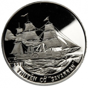 Реверс монеты Вьетнам, 100 донгов, 1991, Пароход "Savannah"