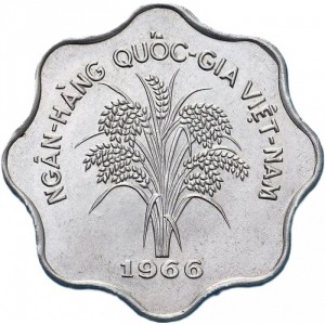 Реверс монеты Вьетнам, 5 донгов, 1966