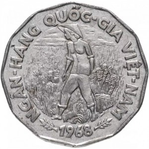 Реверс монеты Вьетнам, 20 донгов, 1968