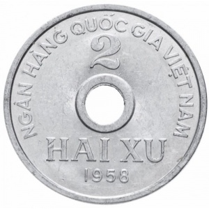 Реверс монеты Вьетнам, 2 су, 1958