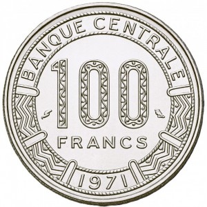 Реверс монеты Габон, 100 франков, 1971-1972
