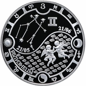 Реверс монеты Габон, 1000 франков, 2014, Знаки зодиака - Близнецы