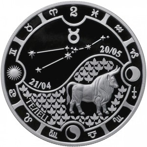 Реверс монеты Габон, 1000 франков, 2014, Знаки зодиака - Телец