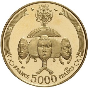 Реверс монеты Габон, 5000 франков, 1969, Альберт Бернард Бонго