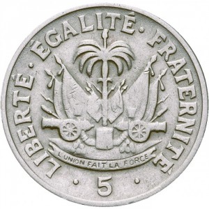 Реверс монеты Гаити, 5 сантимов, 1958-1970