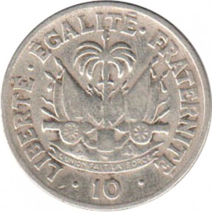 Реверс монеты Гаити, 10 сантимов, 1953