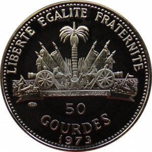 Реверс монеты Гаити, 50 гурдов, 1973-1974, Мать и дитя