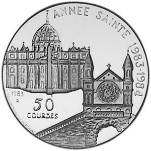 Реверс монеты Гаити, 50 гурдов, 1983, Святой Год